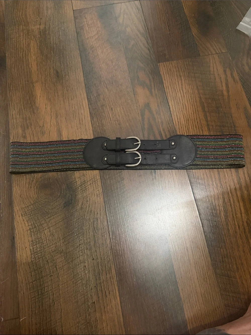 Target Stretch Multicolor Striped Elastic Waist Belt with Double Buckle XL